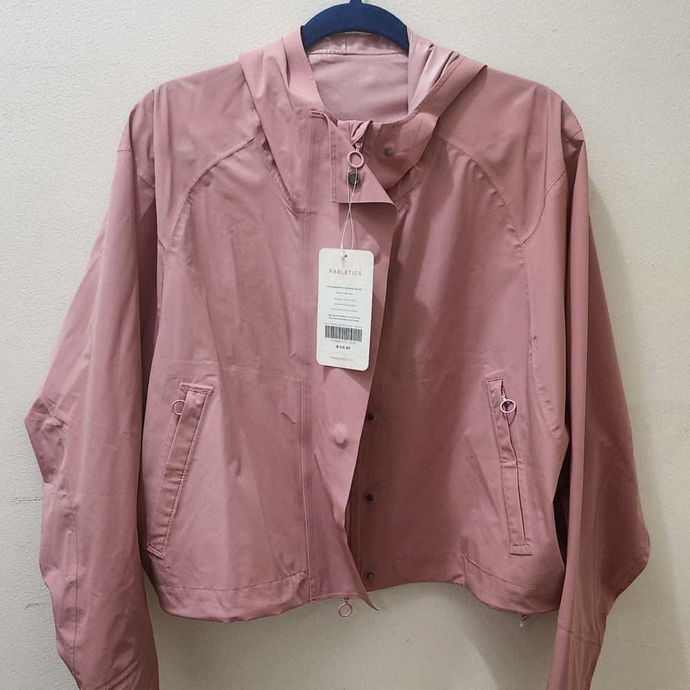 New Fabletics Erika Cropped Hooded Pink Utility Jacket Lightweight and Versatile